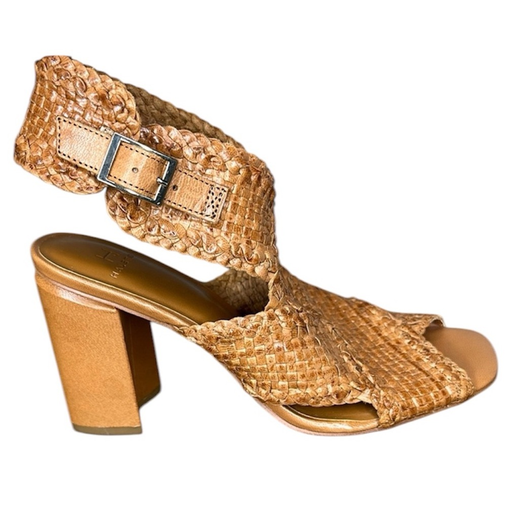 H by Halston Penelope Women's Brown Woven Leather Heels Sandals Size 6.5